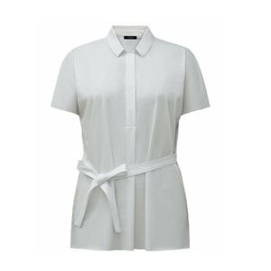 ALFANI Womens White Stretch Tie-waist Buttoned Short Sleeve Point Collar Top S